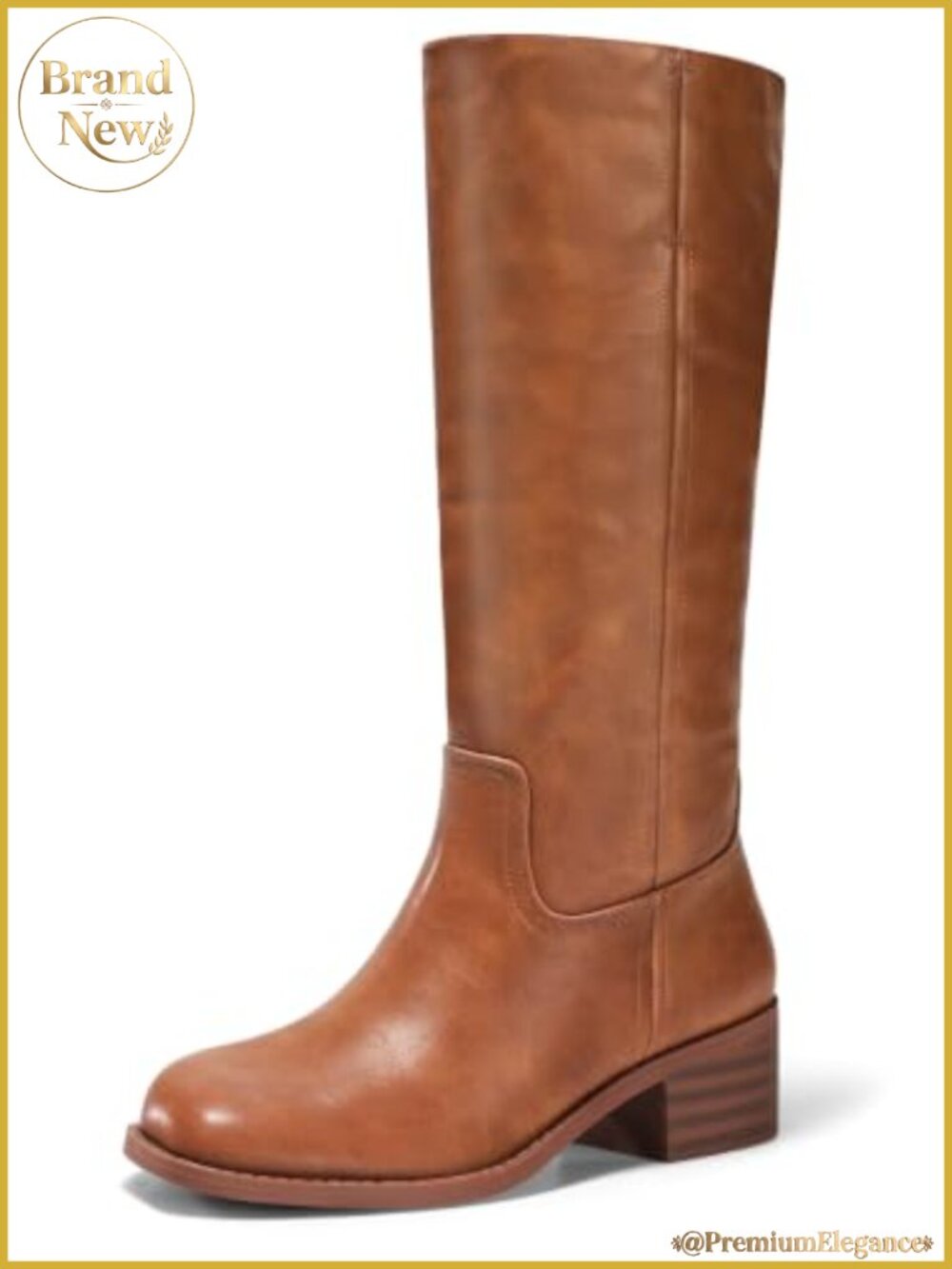 Women's Knee High Boots Square Toe Chunky Block Heel Faux Leather Tall Boots